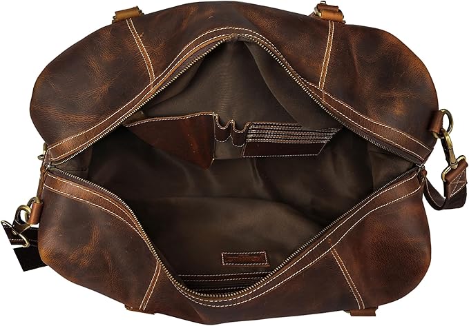 KomalC Leather Duffel Bags for Men and Women Full Grain Leather Travel Overnight Weekend Leather Bags Sports Gym Duffel for Men (Dark Tan, 20 Inch)