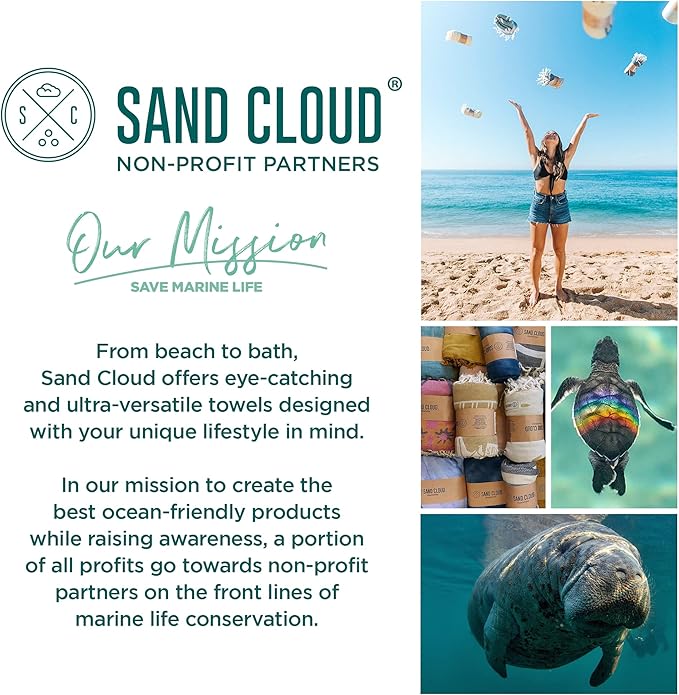 Sand Cloud Extra Large Turkish Beach Towel - Sand Free - 100% Organic Turkish Cotton Yarn - Quick Dry Towel for Beach, Picnic, Blanket or Bath - As Seen on Shark Tank - Marine Life (Prism Turtles XL)