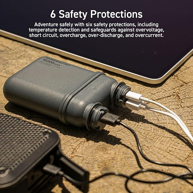 ELECOM NESTOUT Rugged Power Bank, 15000mAh Outdoor Charger, 32W USB-C Fast Charging PD, Waterproof IP67, Durable Shockproof, Battery Pack for iPhone Tablet Hiking Travel Camping (Beige, 15000mAh)