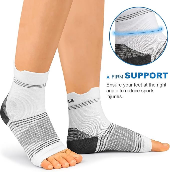 Plantar Fasciitis Sock (6 Pairs) for Men and Women, Compression Foot Sleeves with Arch and Ankle Support (White, Large)