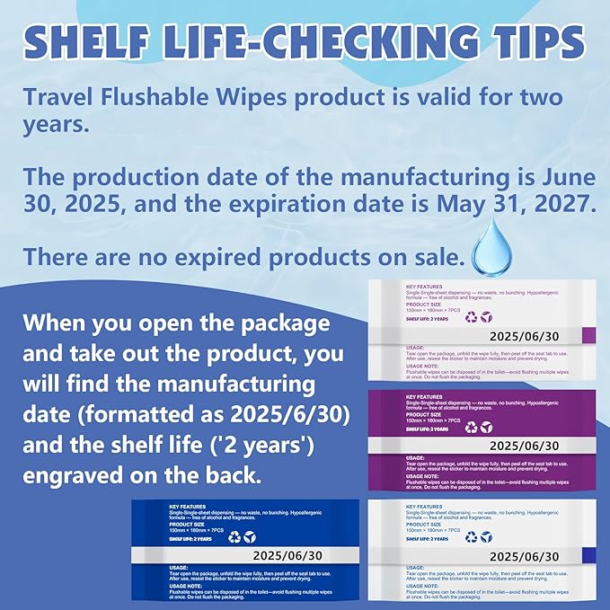 36 PackTravel Flushable Wipes with Aloe & Vitamin E,Impossibly Compact 7 Wipe Per Pack Mini Travel Adult Wet Wipe,Hypoallergenic & Fragrance-Free Skin-Friendly Flushable Wet Wipe(252 Total Wipes)