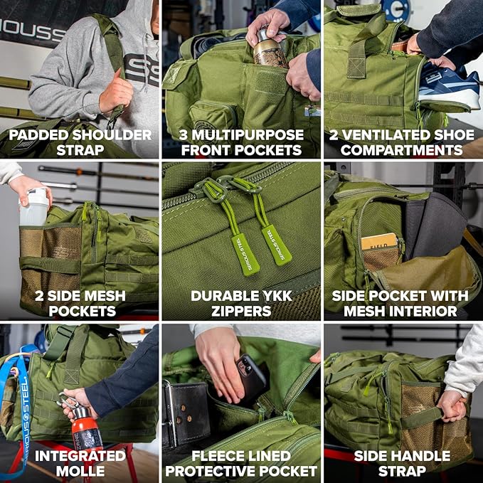 Serious Steel Fitness Heavy Duty 1000D Nylon Duffel Gym Bag (Green - Big Bud)