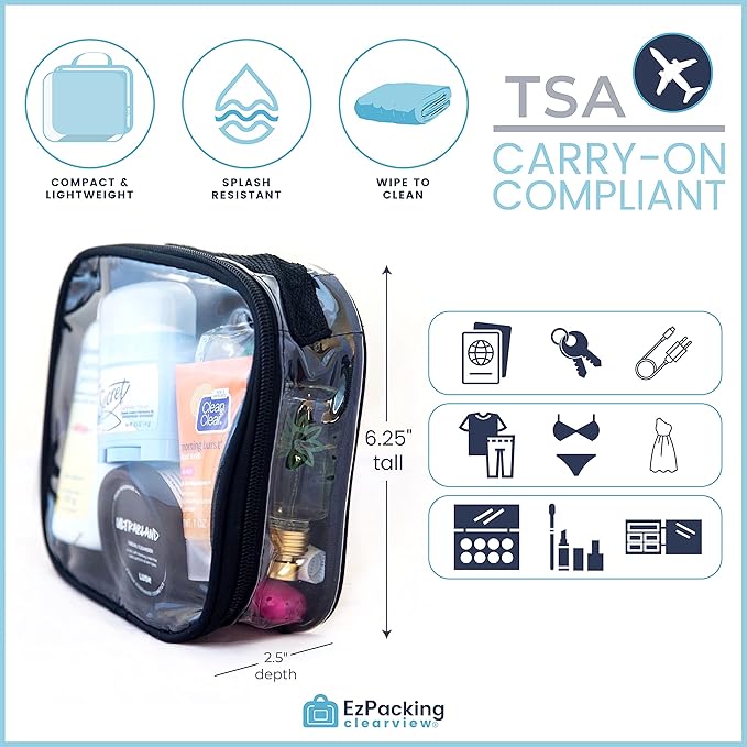 EzPacking Clear TSA Approved 3-1-1 Travel Toiletry Bag for Carry On/Quart Size Transparent Liquids Pouch for Airport Security/Reusable See Through Vinyl & PVC Plastic Organizer Men Women (Purple)