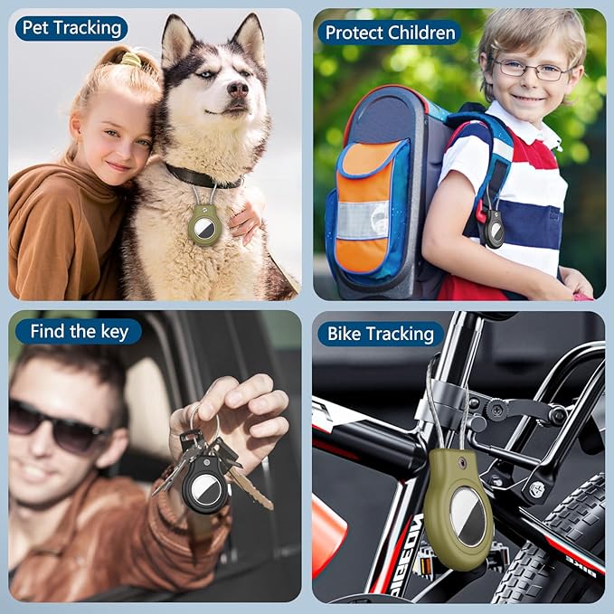 Waterproof Airtag Holder,4 Pack Airtag Case with Secure Lock,Airtags Keychain for Apple Air tags,Anti-Lost Protective Case Air tag Accessories for GPS Tracker Luggage,Key,Pet-Black/Black/Green/Green