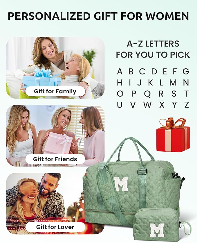 Tween Girls Gifts, Birthday Gift-Initial Travel Bag with Shoe Compartment, Personalized Weekender Bag, Girl Overnight Bag, Engagement Gifts, Letter Travel Bag with Makeup Bag (Letter G)