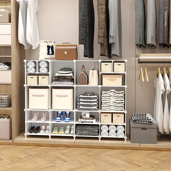 AWTATOS Cube Storage Organizer Closet Storage 12 Cube Shelves, Large and Small Cubes, DIY Portable Closet Clothes Storage Shelfs for Home, Bedroom, White