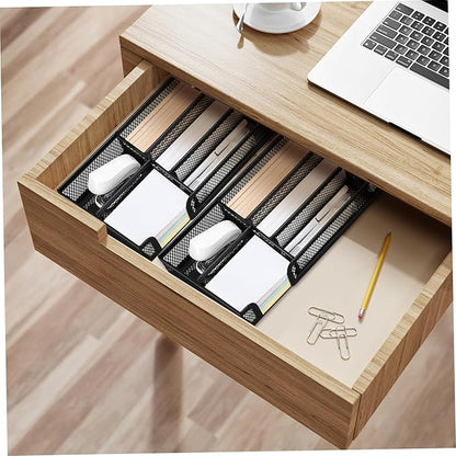 Desk Drawer Organizer Tray 6 Compartment Mesh Organizers 11x6x1.4" Small Metal Pencil Organizer Pen Pencil Tray for Home Office School Supplies Desktop Desk, Drawer org