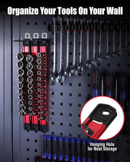 WORKPRO 6-Piece Magnetic Socket Organizer and Magnetic Screwdriver Organizer Set, 3-Piece 1/4", 3/8" & 1/2" Drive Metric & SAE Socket Rail, 3-Piece Screwdriver and Wrench Holder(Sockets not Included)