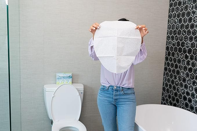 Hinlo Bowl Disposable Toilet Bowl Liners - Hygienic RV Toilet Liners, Bathroom Splash Guard for Toilets Flushable Commodes Liner Septic Safe Disposable Paper Liner Stain Prevention - 100 Pcs