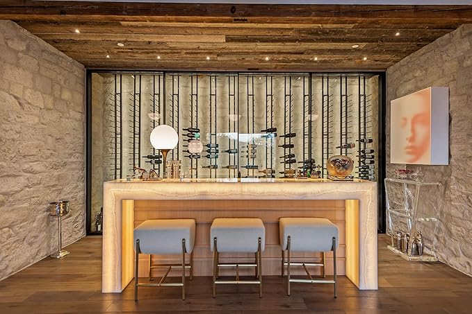 Ultra Wine Racks Floor-to-Ceiling Mount Display (1 Side, Double Deep, Black, Holds 42 Wine Bottles) - Modern Metal Wine Storage for Wine Cellars, Home Bars, Kitchens, and Dining Rooms