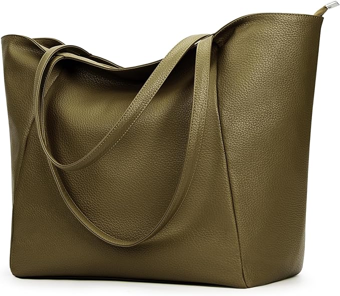 KALIDI Large Tote Bag Vegan Leather Casual Zipper Work Bag Weekender Hobo for Women 23L Oversize Shoulder Travel Purse