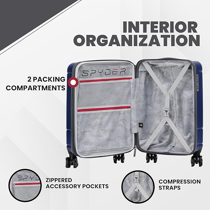 Spyder Carve 20 Inch Carry On Expandable Hardside Upright Suitcase with 360° Spinner Wheels, TSA Approved Lock, Navy