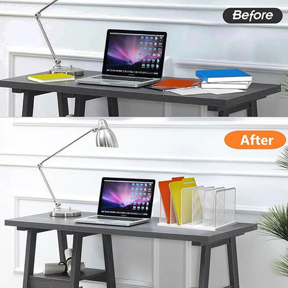 Kuntine.B Desk File Organizer Upright Mesh Desktop Organizer File Sorter Office Organization File Holder for Home, Office & Classroom (White, 1 Pack 5-Section)