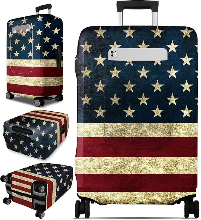 Slohif Luggage Cover for Suitcase Tsa Approved Protector - Luggage Sleeve Large Suit Case Cover Travel Stretch Baggage Case Protective Washable Fit 24-27 Inch Flag M