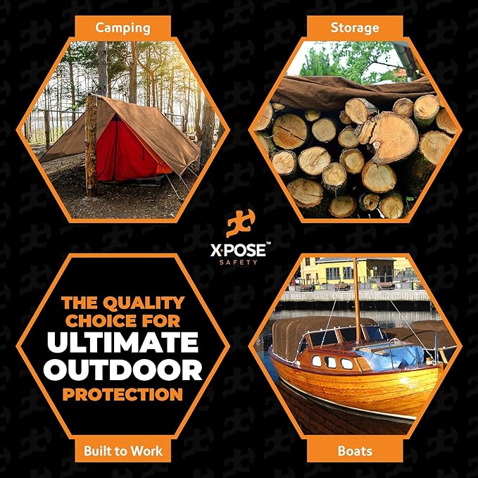 Multipurpose Protective Cover Brown Poly Tarp 20' x 40' - Durable, Water Resistant, Weather Resistant - 5 Mil Thick Polyethylene - by Xpose Safety