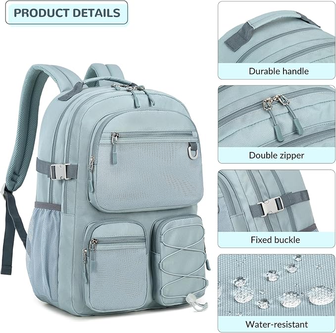 Lohol Water Resistant Backpack with Mulitiple Pockets for School Travel Outdoor College, 15.6 inch Laptop Daypack for Men and Women (Blue)