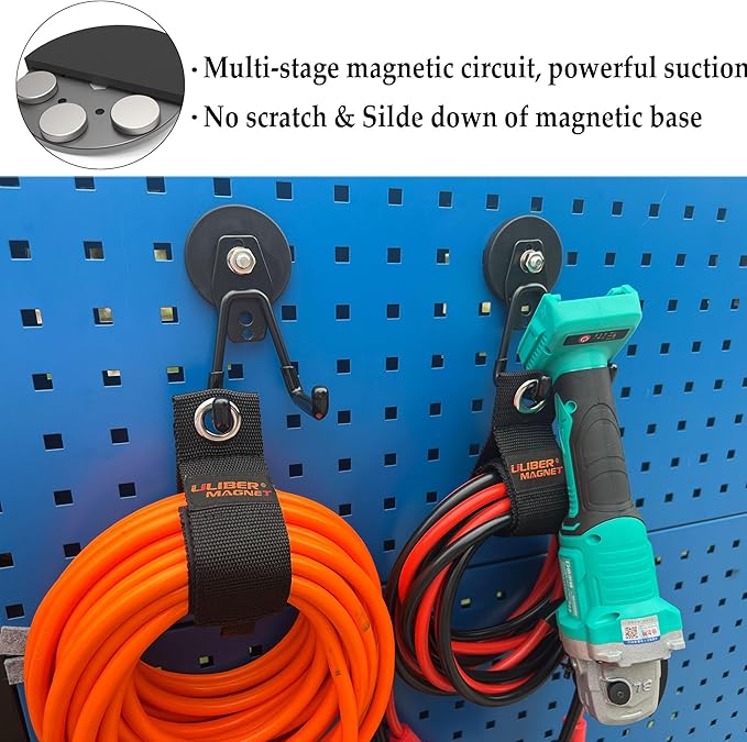 ULIBERMAGNET Heavy Duty Magnetic Garage Hooks,3 Pack Strong Large Magnet Hooks for Power Drill,Garden Tools,Hose,Pegboard,Garage, Workshop,Magnetic Storage Hook for Indoor Outdoor Hanging(Black)