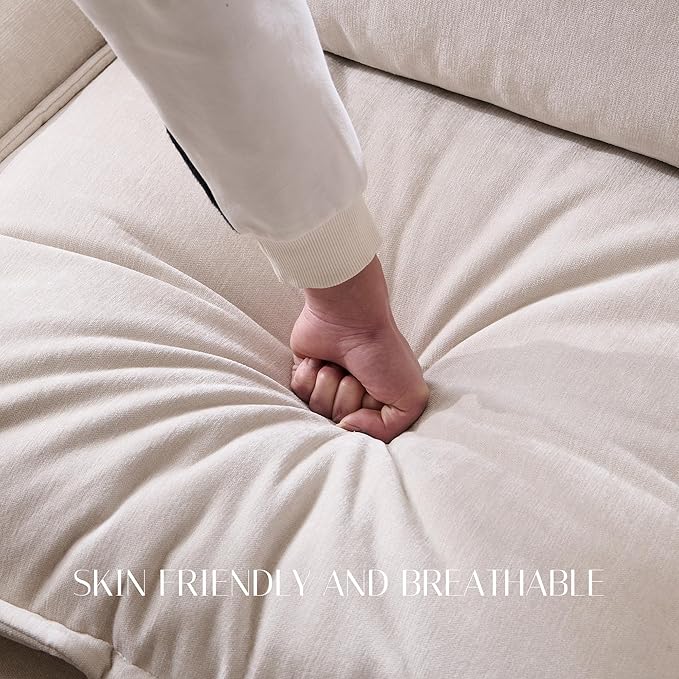 88.98" Sectional Couches for Living Room, Cloud Couch Sectional with Large Storage, L-Shape Modular Sectional Sofa with Ottoman, 4 Seater Chenille Sofa with Pillow for Apartment, Bedroom, Beige