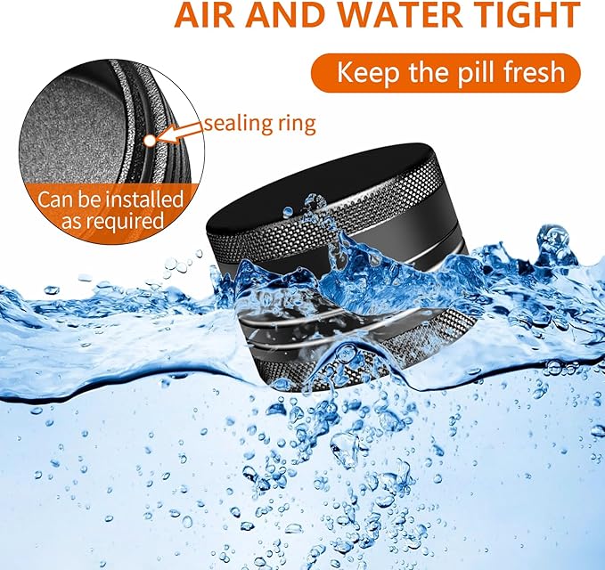 Small Pill Box, Portable Daily Box, Aluminium Alloy Round Container for Pills, Pocket Case (Black)
