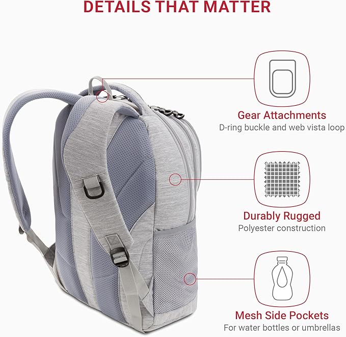 SwissGear Cecil 5505 Laptop Backpack, Light Grey, 18-Inch