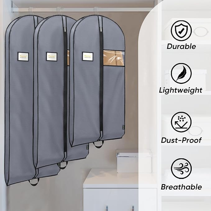 BALEINE 5PK Heavy Duty Garment Bag with Shoe Storage Travel Bag for Dresses, Suit, Coats Travel Essential (54", Grey)