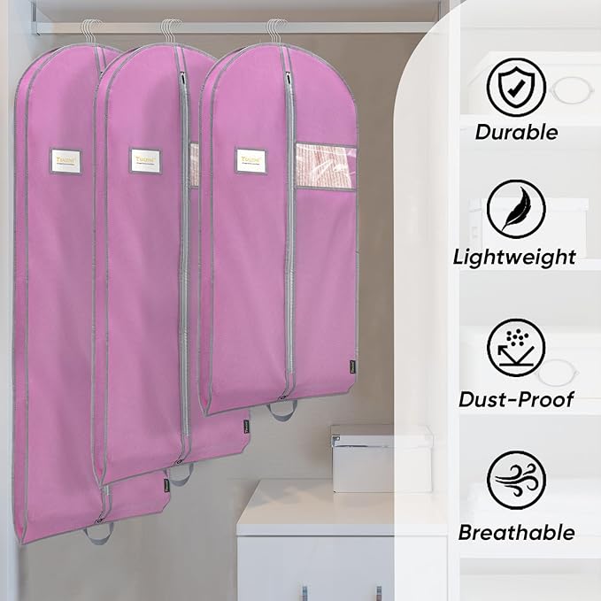 BALEINE 2PK Heavy Duty Garment Bag with Shoe Storage Travel Bag for Dresses, Suit, Coats Travel Essential (60", Pink)