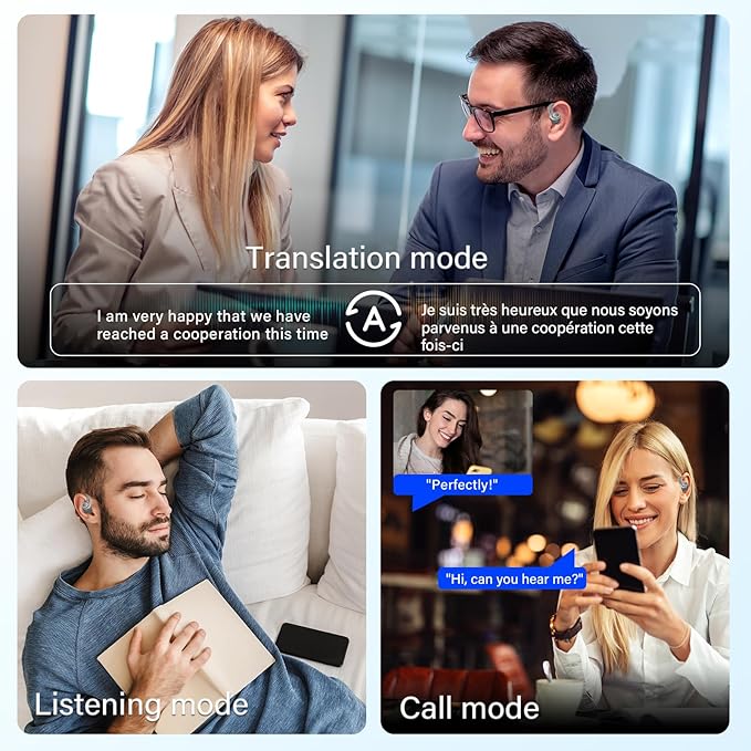 AI Translation Earbuds Real Time, 164 Language Translator Earbuds, 3-in-1 Bluetooth 5.4 Translation Headphones with 5 Translation Modes, 48H AI Ear buds Translator Device for Business/Learning, Grey