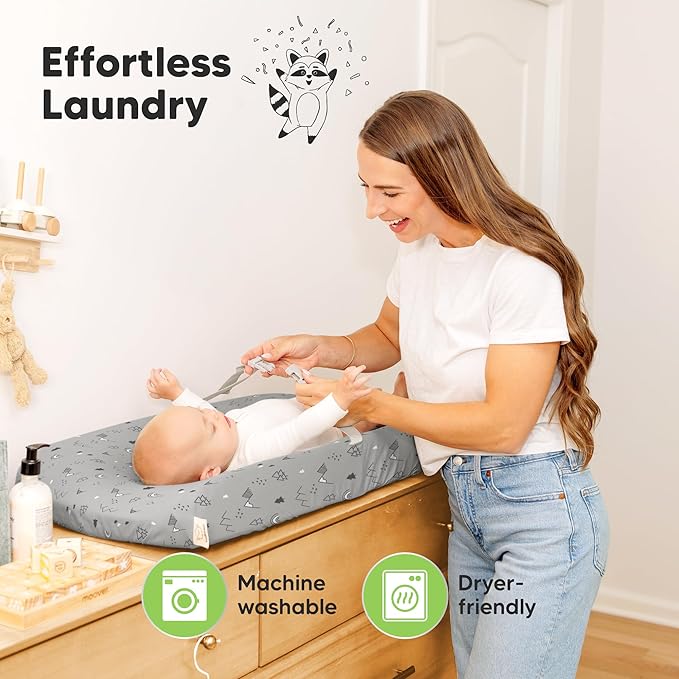 2-Pack Baby Changing Pad Covers for Girl, Boy, Neutral - Soft Viscose Derived from Bamboo Changing Table Pad Cover Sheets, Baby Nursery Diaper Changing Pad Cover, Contour Changing Pad Liner (Woodland)