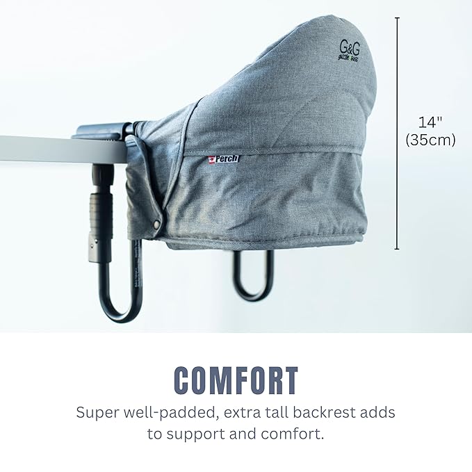 guzzie+Guss Portable Clip on High Chair for Baby Seat - Folding and Easy Setup for Travel, Home, Restaurants, Picnics - Machine Washable Fabric - Copper Blue