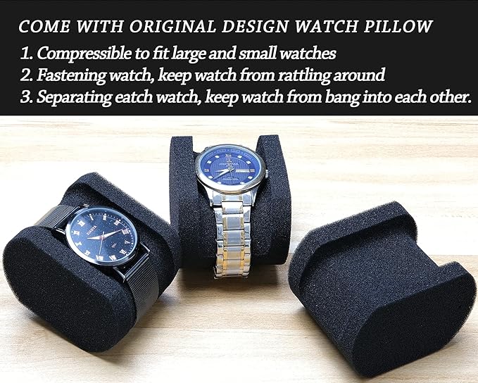 Hard 5 Slots Watch travel case with Soft Separation pillow, fit men's women's casual/sports/diving/dress/automatic watches up to 60mm sized face, with luxury red lining(case only)