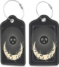 2 Pack Luggage Tags for Suitcase Moonlight in Vintage Engraving Leather Stainless Steel Loop Label Tags for Women Men Travel Bag Suitcase with Privacy Cover Name ID Card