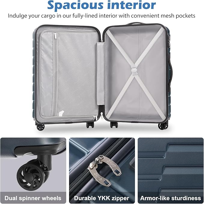 Coolife Medium Checked Luggage with Spinner Wheels Hardside Suitcase TSA Lock Telescopic Handle(Brown)