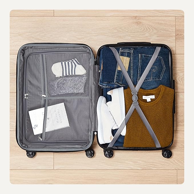 Amazon Basics 21" Hardside Carry-On Luggage, Hardshell Suitcase With Wheels, Expandable For Up to 25% More Space, With Scratch-Resistant Surface, Four Multi-directional Wheels, Orange