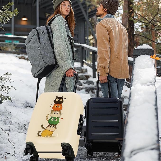 ANNA QUEEN Stacked Cute Cats Luggage Cover, Fun Cat Pile Design, Stretchable, Washable Travel Protector for 20-22 Inch Suitcases