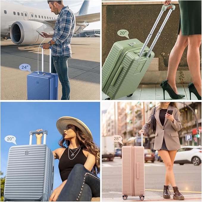 28 Inch Luggage Hard Shell Suitcases, Expandable Travel Checked Luggage 28 Inch, Large Check In Luggage with Spinner Wheels Cup Holder Charger Built in Lightweight Suitcase, White
