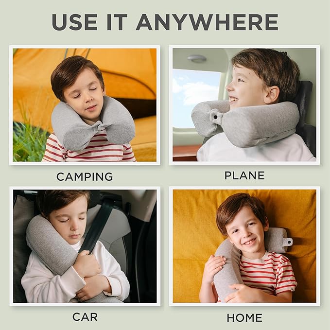 Dot&Dot Twist Memory Foam Kids Travel Pillow for Airplanes - Kids Neck Pillows for Travel, Sleeping - Airplane Pillow for Neck Support, Chin, Lumbar, Leg - Adjustable Toddler Neck Pillow for Car Seat