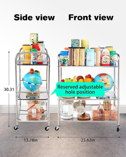 susunnus Stainless Steel Cart with Wheels 3 Tier,Stainless Steel Kitchen Cart,Utility Cart,Metal Cart with Wheels,Suitable for Various Occasions,Movable,Gift Tools