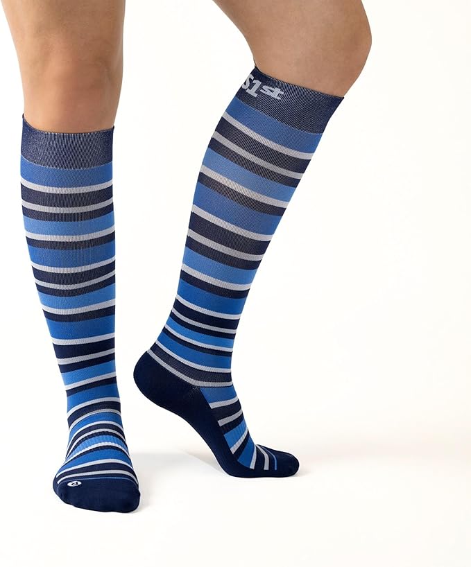 Medical Grade Compression Socks for Men & Women 15-20 mmHg by OrthoSleeve (Blue w/Stripes, Large)