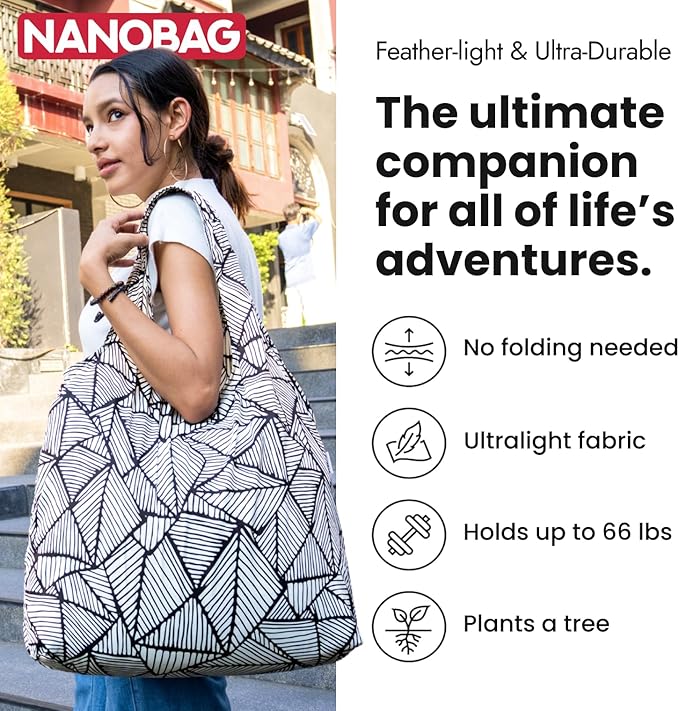Nanobag Ultra-Lightweight Heavy Duty Foldable Tote for Women & Men, Reusable Grocery & Travel Bag, Packable Collapsible Compact Market Essential (XL Psychedelic)