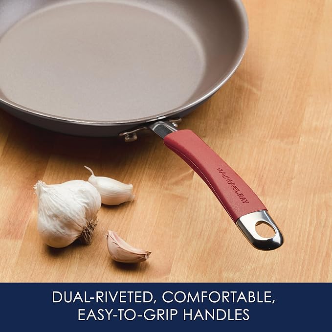 Rachael Ray - 87630 Rachael Ray Cucina Hard Anodized Nonstick Cookware Pots and Pans Set, 12 Piece, Gray with Red Handles