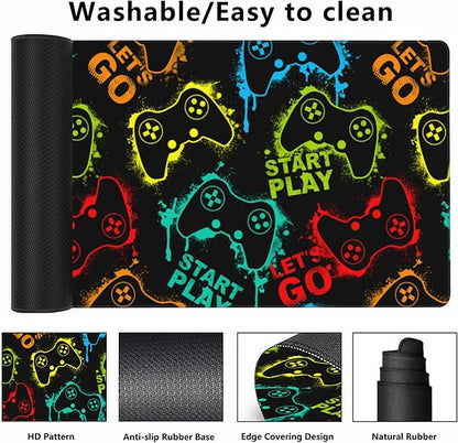 Desk Mat,Colourful Joystick Game Gaming Mouse Pad,XXL Extended Mouse Pad Mat for Office,Computer,Keyboard with Non-Slip Base Stitched Eges Mousepad 35.4x15.75 inch