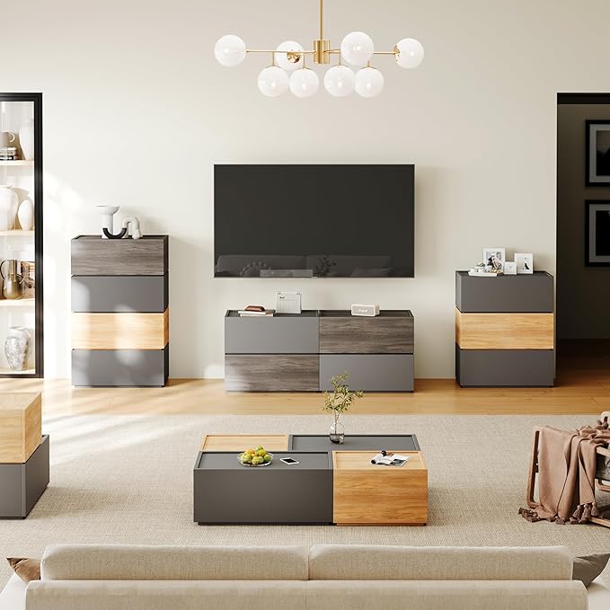 Modern Nightstand Stackable Storage Drawers, Modular Bedroom Furniture Set - Storage Cabinet, Bedside Table, Sofa End Table for Bedroom Living Room Hallway Entryway Champagne Lage