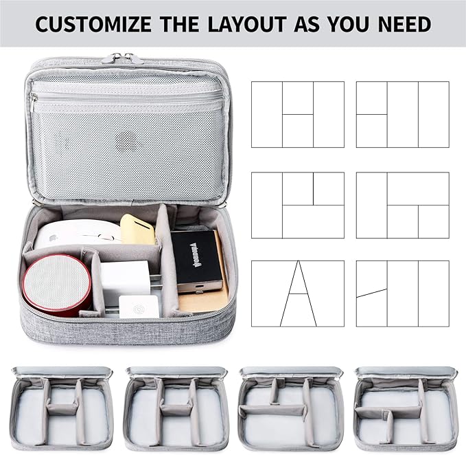 Lanola Travel Cable Organizer Bag, Electronic Accessories Case Portable Double Layer Cable Storage Bag for Cord,phone,Charger, Flash Drive, Phone, SD Card,Personal Items - (Grey)