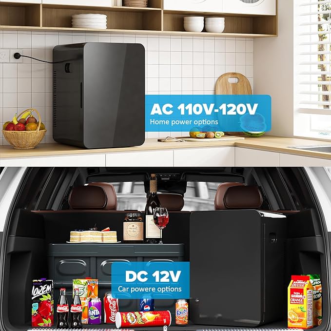 22L/30Cans Mini Fridge for Bedroom, 12v DC Portable Cooler & Warmer, Mini Refrigerator with Glass Front, for Car Office Desk & Dorm Food Beverage Skincare Makeup (Black)