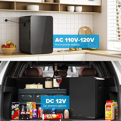 22L/30Cans Mini Fridge for Bedroom, 12v DC Portable Cooler & Warmer, Mini Refrigerator with Glass Front, for Car Office Desk & Dorm Food Beverage Skincare Makeup (Black)