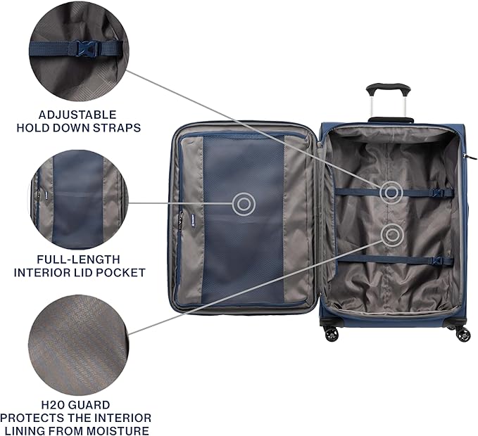 Travelpro Tourlite Softside 29" Expandable Luggage with 4 Spinner Wheels, Lightweight Suitcase, Checked Large, Blue