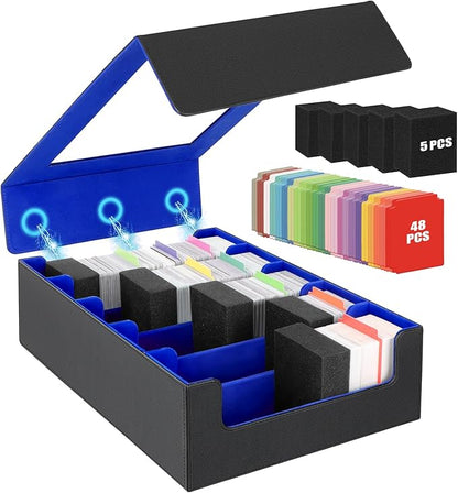 AOBOPLE Trading Card Storage Box,3900+ Card Box Storage with 48 Dividers and 5 Foam Supporters PU Leather Magnetic Card Box for MTG,TCG, Magic and Sport Cards,Great Gift for Card Collectors