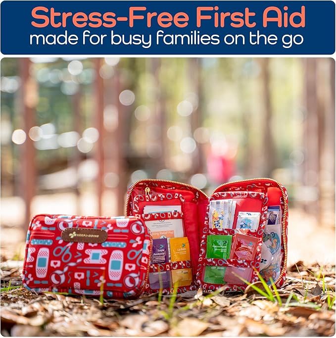 KeepGoing Travel First Aid Kit for Kids – 130 Pc. for Car, Home, Purse, Diaper Bag & Backpack with Latex-Free Bandages - Mini First Aid Kit Travel Size TSA-Approved