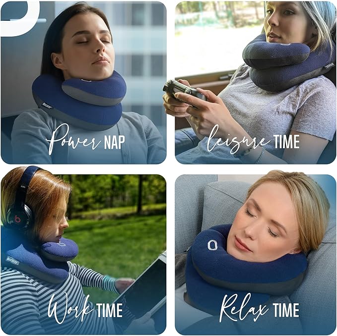 BCOZZY Travel Neck Pillow for Airplane – Patented Double Support for Head, Neck, and Chin. Best for Long Flights, Plane Sleeping & Car Rides. Adjustable Size. Fully Washable. Carry Bag. X-Large, Gray