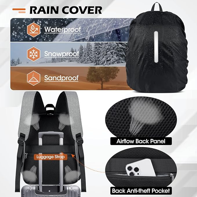 SDYSM Camera Bag Backpack Professional for DSLR SLR Mirrorless Camera Waterproof Laptop Back Pack 14 Inch with Rain Cover Anti Theft Travel Case Large Capacity Photography Backpack Grey